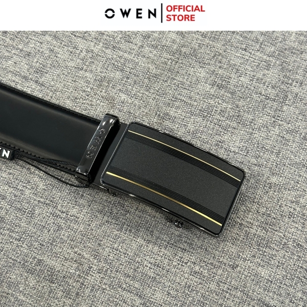Thắt Lưng Nam Owen BELT232633 Dây Da Màu Đen Mặt Khóa Trượt Tự Động màu đen sọc vàng Chất Liệu Da Bò Thật