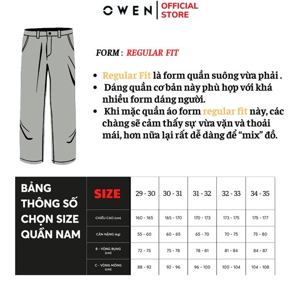Quần Kaki Nam Owen QKR241327 màu be nhạt dáng suông ống đứng Regular fit chất liệu Poly Recycled (Renu)