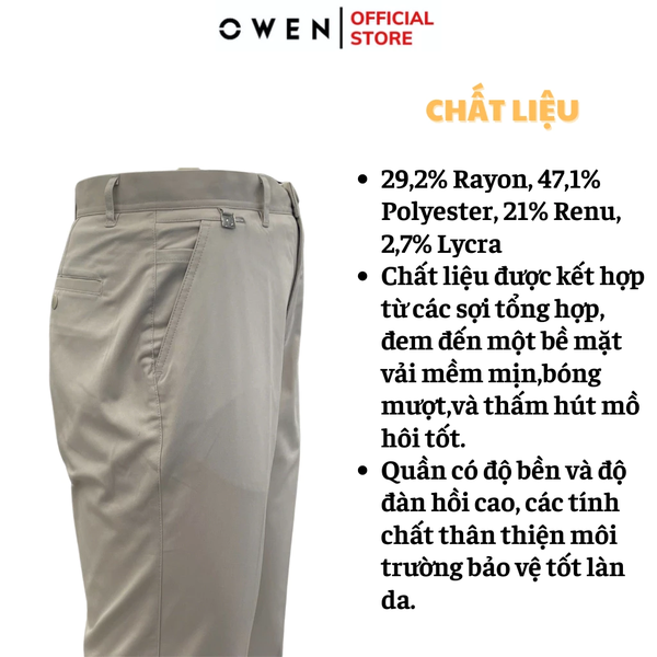 Quần Kaki Nam Owen QKR241327 màu be nhạt dáng suông ống đứng Regular fit chất liệu Poly Recycled (Renu)