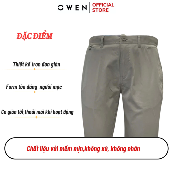 Quần Kaki Nam Owen QKR241327 màu be nhạt dáng suông ống đứng Regular fit chất liệu Poly Recycled (Renu)