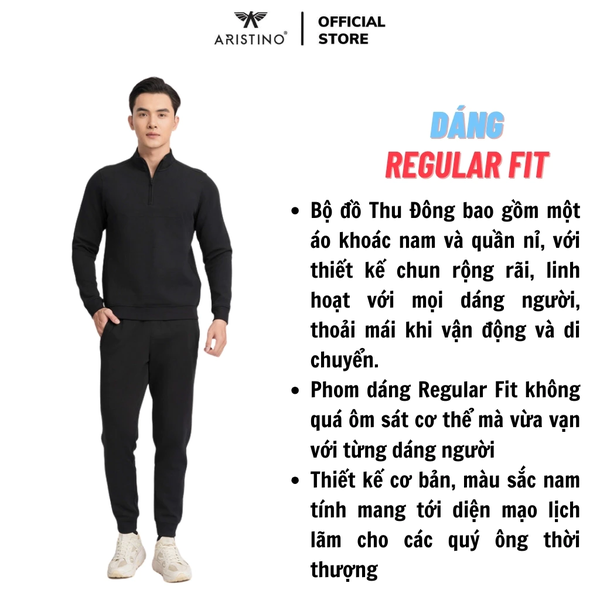 Bộ đồ thun thu đông Aristino ALH011BZ Màu Đen 1, Xanh tím than 25