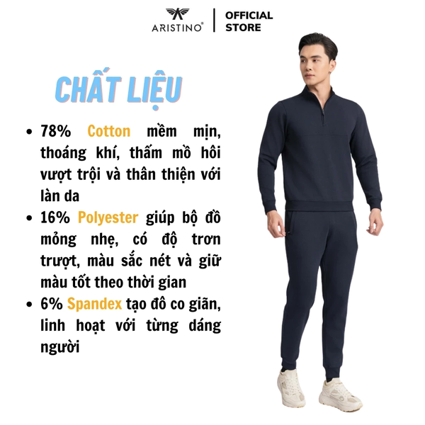 Bộ đồ thun thu đông Aristino ALH011BZ Màu Đen 1, Xanh tím than 25