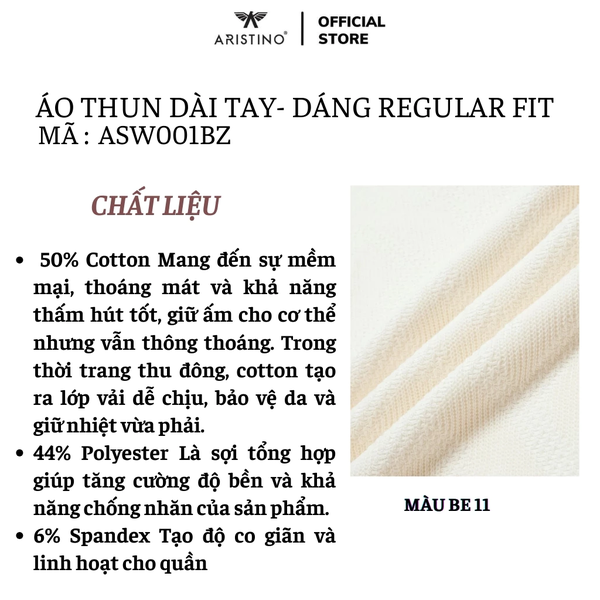 Áo Thun Nam Dài Tay Aristino ASW017BZ Màu Be 11