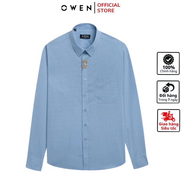 Áo Sơ Mi Nam Tay Dài Owen AR240568DT màu xanh nhạt dáng reguler fit chất liệu Spandex
