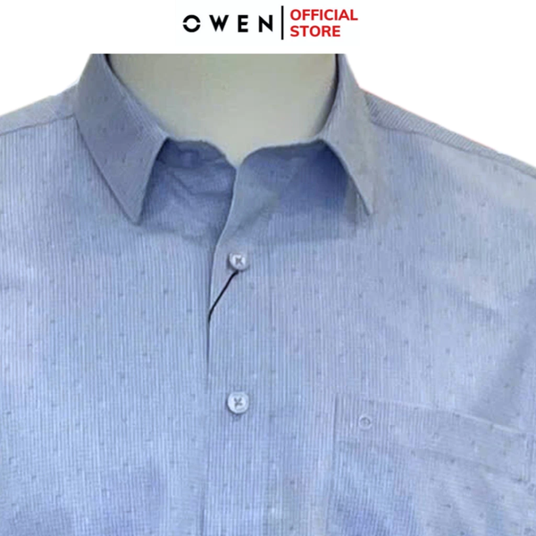 Áo Sơ Mi Nam Tay Dài Owen AR240568DT màu xanh nhạt dáng reguler fit chất liệu Spandex