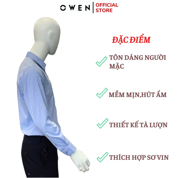 Áo Sơ Mi Nam Tay Dài Owen AR240568DT màu xanh nhạt dáng reguler fit chất liệu Spandex