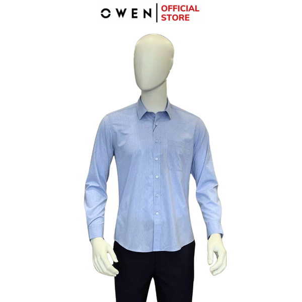 Áo Sơ Mi Nam Tay Dài Owen AR240568DT màu xanh nhạt dáng reguler fit chất liệu Spandex