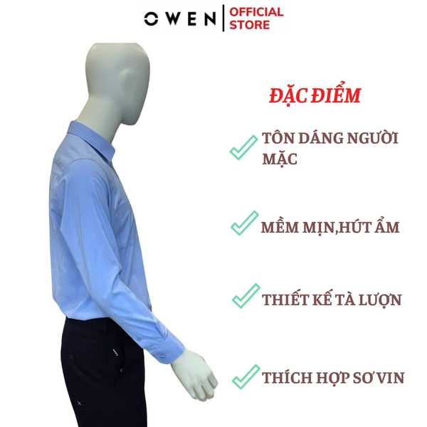 Áo Sơ Mi Nam Tay Dài Owen AR240571DT màu xanh nhạt dáng reguler fit chất liệu Spandex