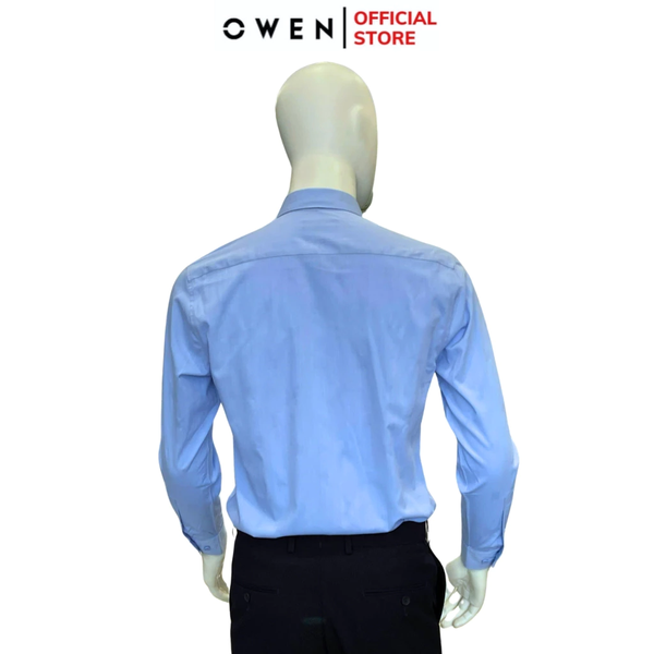 Áo Sơ Mi Nam Tay Dài Owen AR240571DT màu xanh nhạt dáng reguler fit chất liệu Spandex
