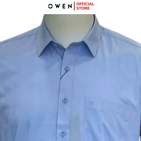 Áo Sơ Mi Nam Tay Dài Owen AR240571DT màu xanh nhạt dáng reguler fit chất liệu Spandex