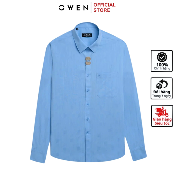 Áo Sơ Mi Nam Tay Dài Owen AR240571DT màu xanh nhạt dáng reguler fit chất liệu Spandex