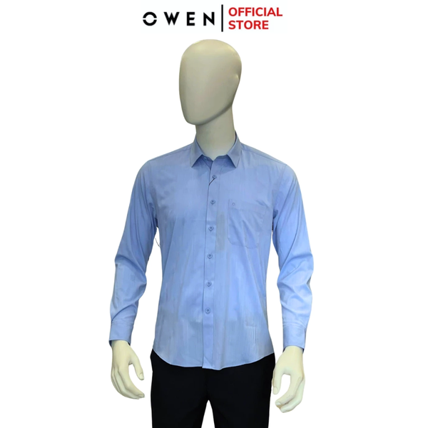 Áo Sơ Mi Nam Tay Dài Owen AR240571DT màu xanh nhạt dáng reguler fit chất liệu Spandex