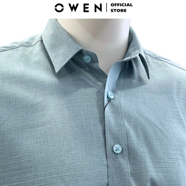 Áo Sơ Mi Nam Tay Dài Owen AR240583D màu xanh nhạt dáng reguler fit chất liệu Spandex
