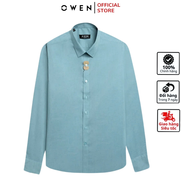 Áo Sơ Mi Nam Tay Dài Owen AR240583D màu xanh nhạt dáng reguler fit chất liệu Spandex