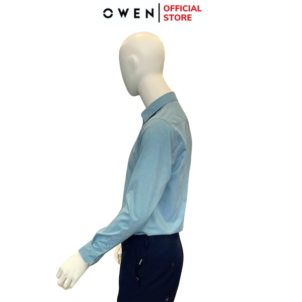 Áo Sơ Mi Nam Tay Dài Owen AR240583D màu xanh nhạt dáng reguler fit chất liệu Spandex
