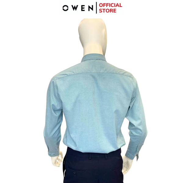 Áo Sơ Mi Nam Tay Dài Owen AR240583D màu xanh nhạt dáng reguler fit chất liệu Spandex