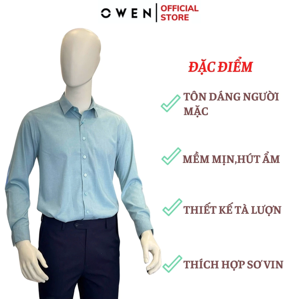 Áo Sơ Mi Nam Tay Dài Owen AR240583D màu xanh nhạt dáng reguler fit chất liệu Spandex