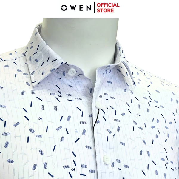 Áo Sơ Mi Nam Tay Dài Owen AS240691D màu trắng họa tiết dáng slimfit chất liệu Spandex