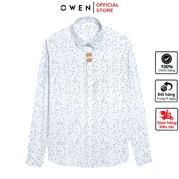 Áo Sơ Mi Nam Tay Dài Owen AS240691D màu trắng họa tiết dáng slimfit chất liệu Spandex