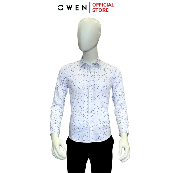 Áo Sơ Mi Nam Tay Dài Owen AS240691D màu trắng họa tiết dáng slimfit chất liệu Spandex