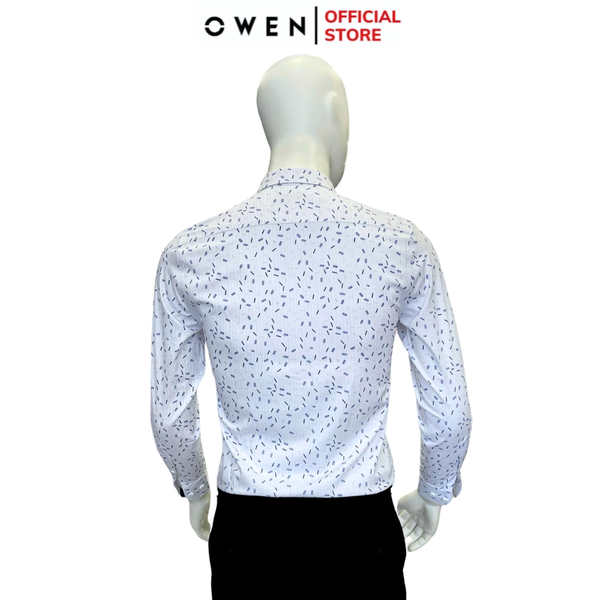 Áo Sơ Mi Nam Tay Dài Owen AS240691D màu trắng họa tiết dáng slimfit chất liệu Spandex