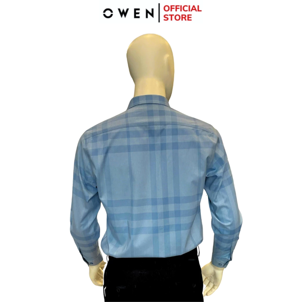 Áo Sơ Mi Nam Tay Dài Owen AR240576DT màu xanh kẻ caro dáng reguler fit chất liệu Spandex