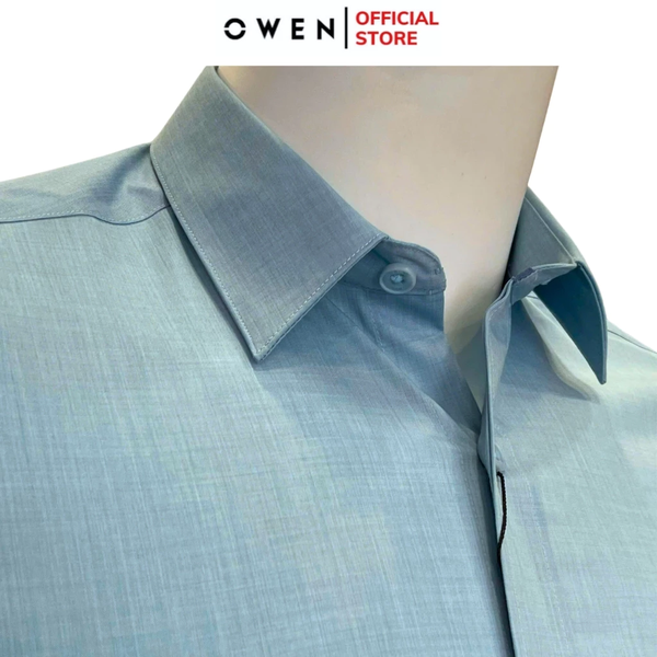 Áo Sơ Mi Nam Tay Dài Owen AS240604D màu xanh nhạt dáng slimfit chất liệu Spandex
