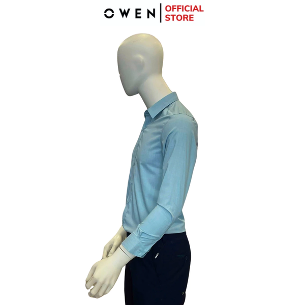 Áo Sơ Mi Nam Tay Dài Owen AS240604D màu xanh nhạt dáng slimfit chất liệu Spandex
