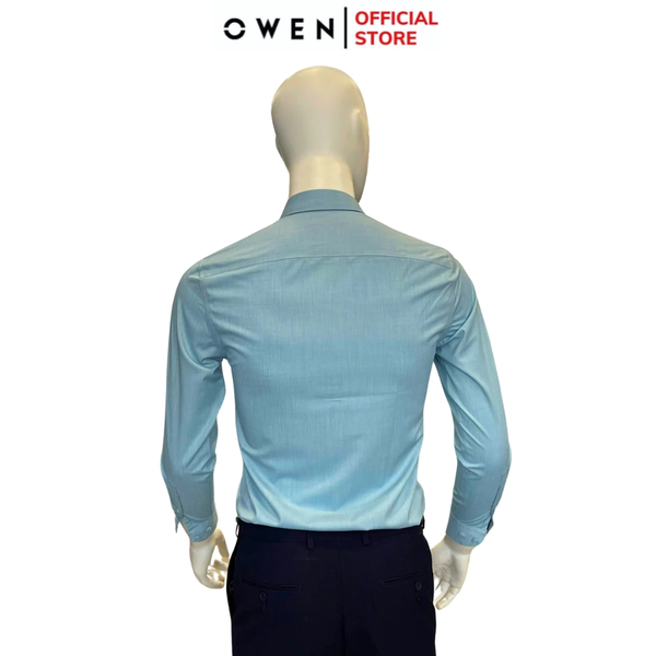 Áo Sơ Mi Nam Tay Dài Owen AS240604D màu xanh nhạt dáng slimfit chất liệu Spandex