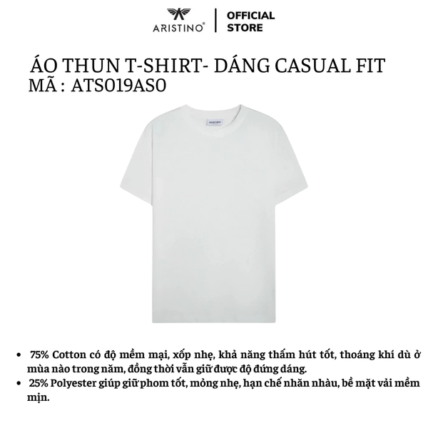 Áo Thun Nam Tay Ngắn Không Cổ Aristino ATS019AS0 Màu: Trắng 1