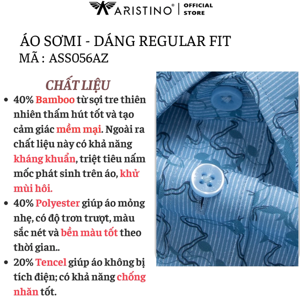 Áo Sơ Mi Nam Ngắn Tay Aristino ASS050AS4 màu xanh in