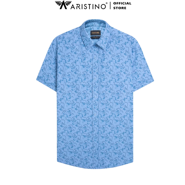 Áo Sơ Mi Nam Ngắn Tay Aristino ASS050AS4 màu xanh in