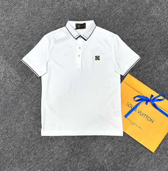 Áo polo Louis Vuitton logo hoa ngực check cổ thêu Like Auth 1-1 on web