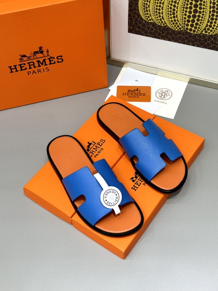 Dép lê sandal Hermes Quai Xanh Đế Cam Đế gỗ da bò bản Like Auth 1-1 on web Full 3 box bill thẻ phụ kiện