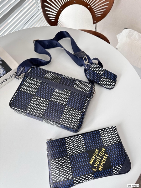Combo túi ví LLouis Vuitton 3 in 1 đeo chéo họa tiết Caro 25x18cm Like Auth on web fullbox bill thẻ