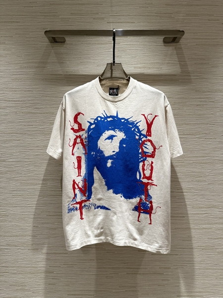 Áo phông T shirt Saint Laurent Chúa Giesu Xanh chữ Đỏ Like Auth on web