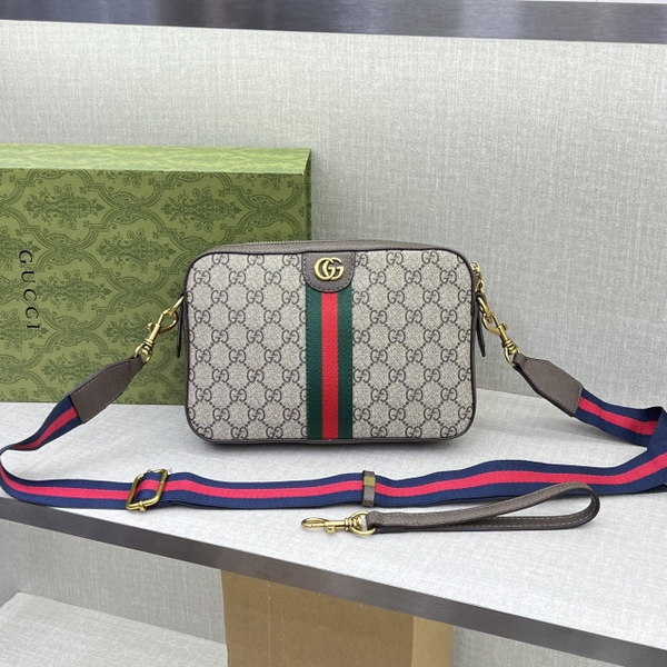 Túi đeo chéo Clutch cầm tay Gucci Ophidia Nâu họa tiết monogram tag vải Xanh Đỏ Like Auth on web fullbox bill thẻ