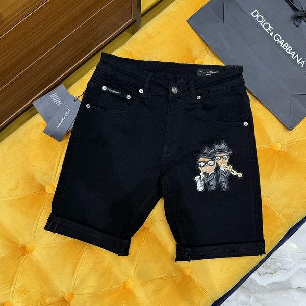 Quần short ngố đùi jean Dolce Gabbana Đen thêu wash họa tiết nghệ sỹ thổi kèn Like Auth 1-1 on web