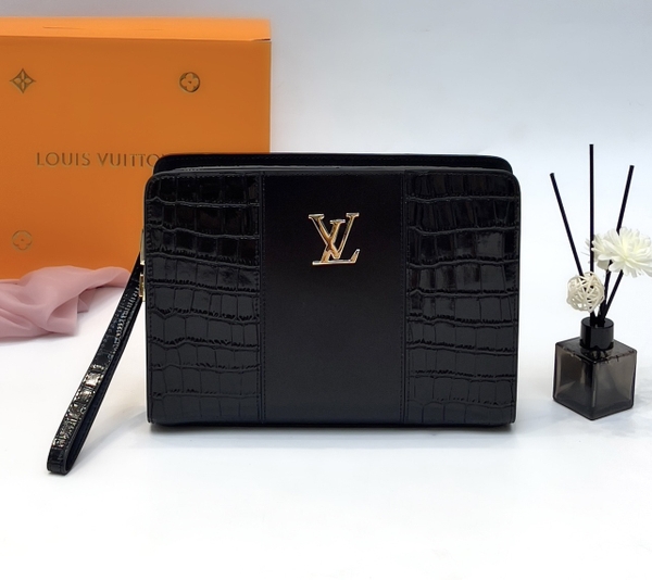 Túi ví Clutch Louis Vuitton họa tiết da cá sấu Đen new 2024 Like Auth on web fullbox bill thẻ