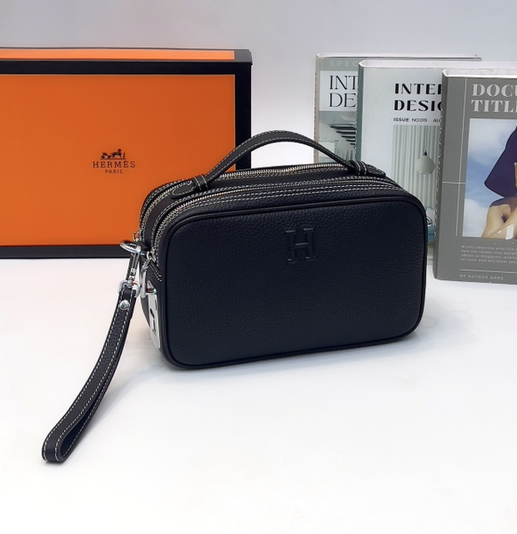 Túi ví Clutch đeo chéo Hermes 2 khóa kẻ chỉ Trắng new 2024 25x17cm Like Auth on web fullbox bill thẻ