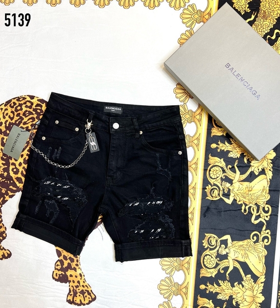 Quần short jean Balenciaga Đen rách wash phối xích Like Auth 1-1 on web