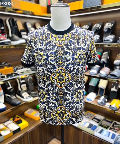 Áo phông T-shirt Dolce Gabbana họa tiết vạn hoa Vàng Xanh new 2024 Like Auth on web