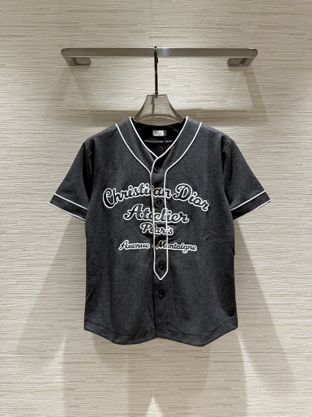 Áo sơ mi cộc tay Dior Baseball Jersey Xám kẻ sọc Like Auth 1-1 on web