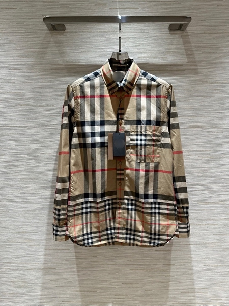 Áo sơ mi dài tay Burberry Nâu kẻ nhiều sọc Xám Đen new 2024 Like Auth 1-1 on web