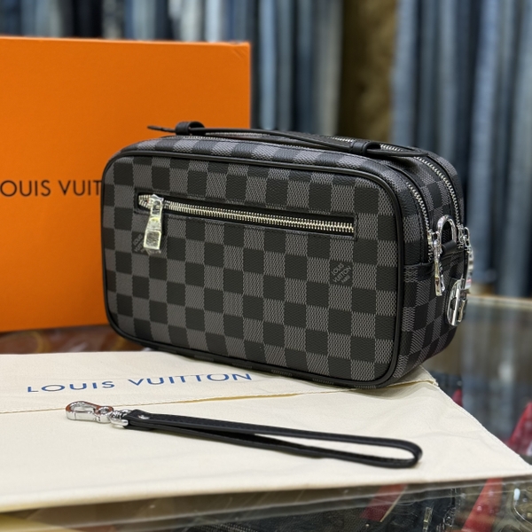 Túi đeo chéo Clutch Louis Vuitton 2 khóa kẻ sọc caro Like Auth on web fullbox bill thẻ