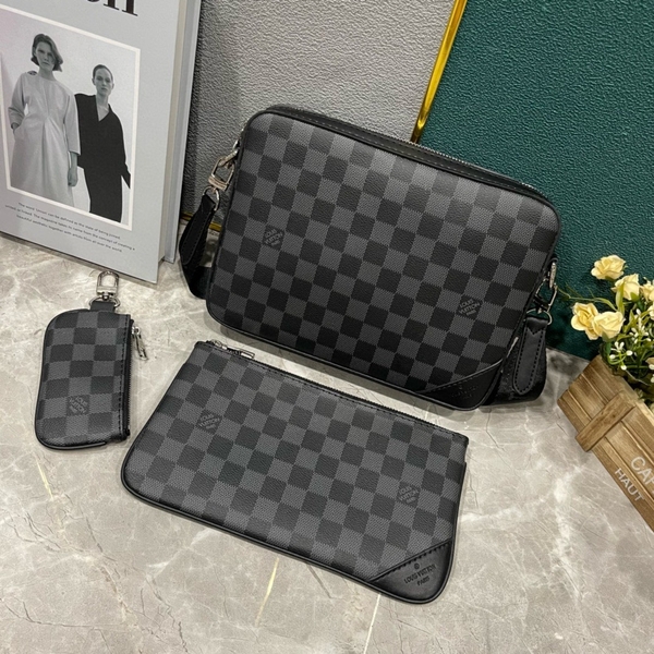 Túi ví đeo chéo Louis Vuitton LV Trio Combo 3 trong 1 Đen ô Caro new 2024 Like Auth on web fullbox bill thẻ