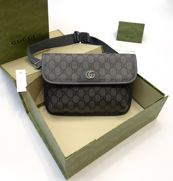 Túi đeo chéo bụng ngực Gucci nắp gập logo GG họa tiết monogram Like Auth on web fullbox box nam châm bill thẻ