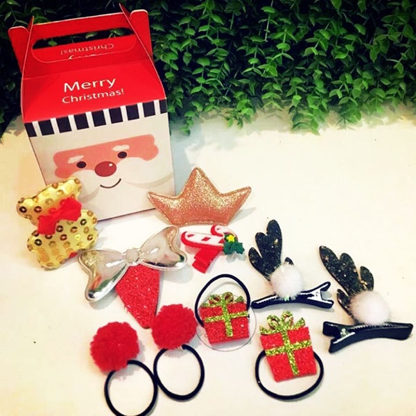Hộp phụ kiện buộc tóc Noel cho bé