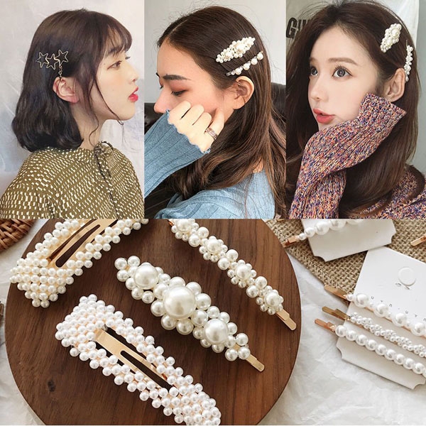 Set 4 kẹp tóc ngọc trai sang trọng