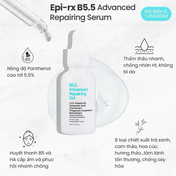 Tinh Chất Phục Hồi, Cấp Ẩm Da EPI-RX B5.5 Advanced Repairing Gel 30ml